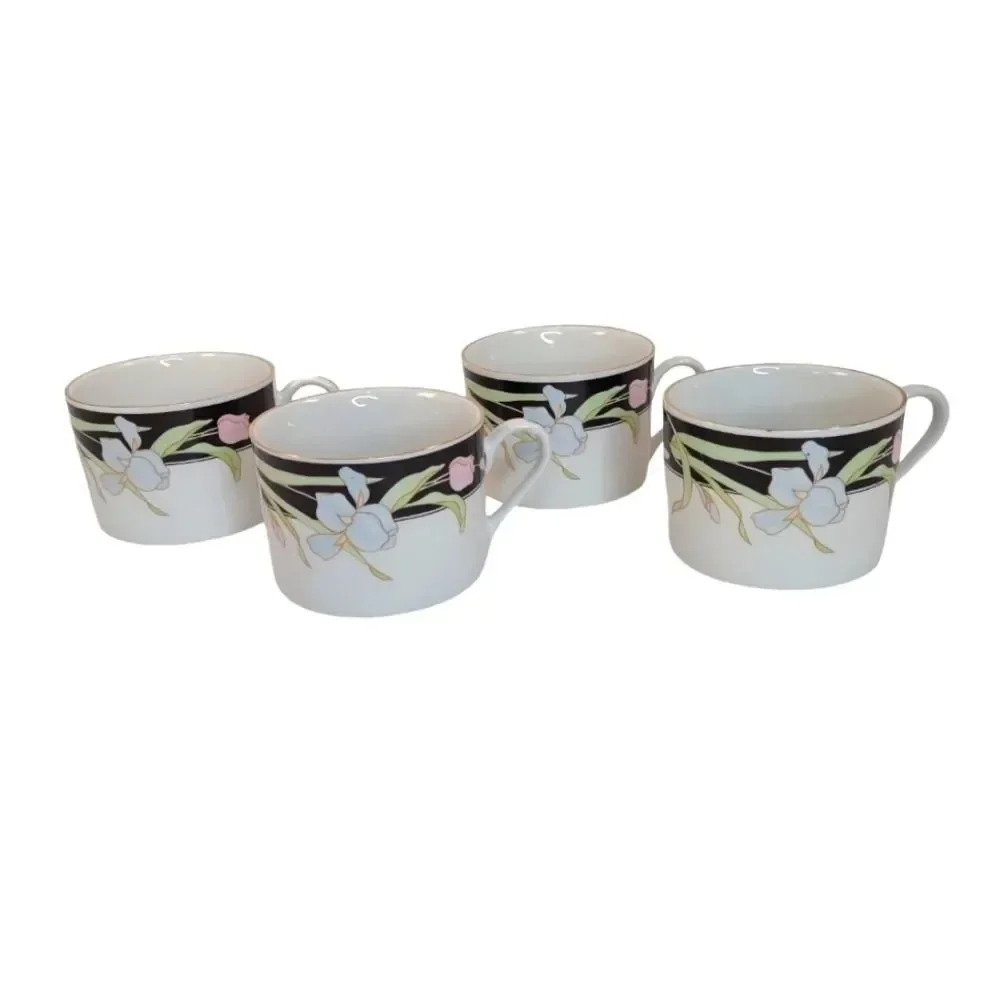 Fine China Porcelain Vanessa by Fairfield 8 Pieces 4 Flat Cups 4 Saucers NIB